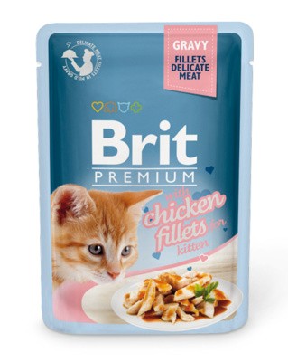 Brit паучи Premium для котят: кусочки из куриного филе в соусе, 85гр