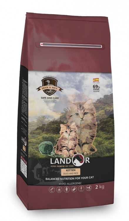 LANDOR Полнорационный сухой корм для котят утка с рисом 