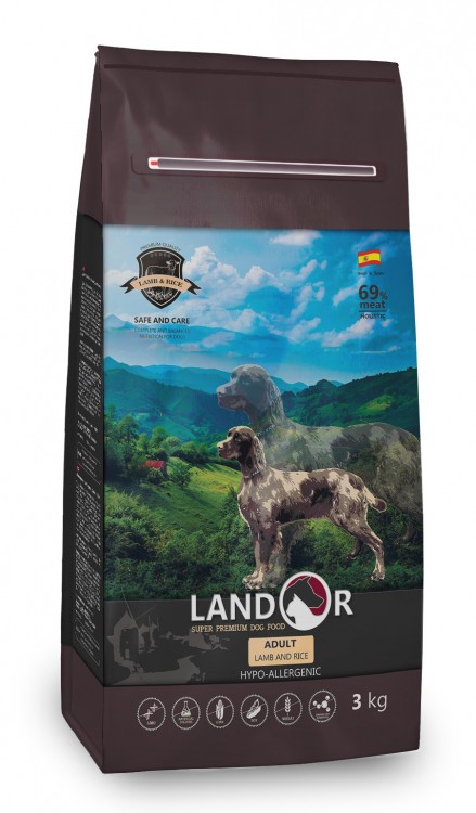 LANDOR Полнорационный сухой корм для взрослых собак всех пород ягненок с рисом