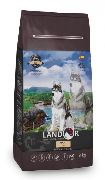 LANDOR Полнорационный сухой корм для взрослых собак всех пород рыба с рисом