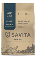 Корм SAVITA беззерновой корм для взрослых кошек с лососем и белой рыбой