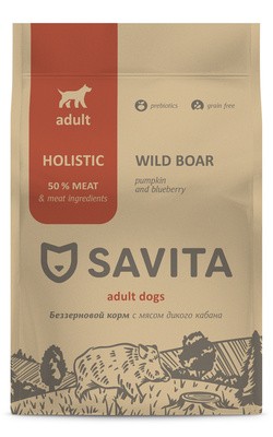 Корм SAVITA беззерновой корм для взрослых собак с мясом дикого кабана