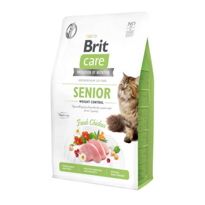 Корм Brit Care Контроль веса: для пожилых кошек старше 7 лет, гипоаллергенный со свежим мясом курицы