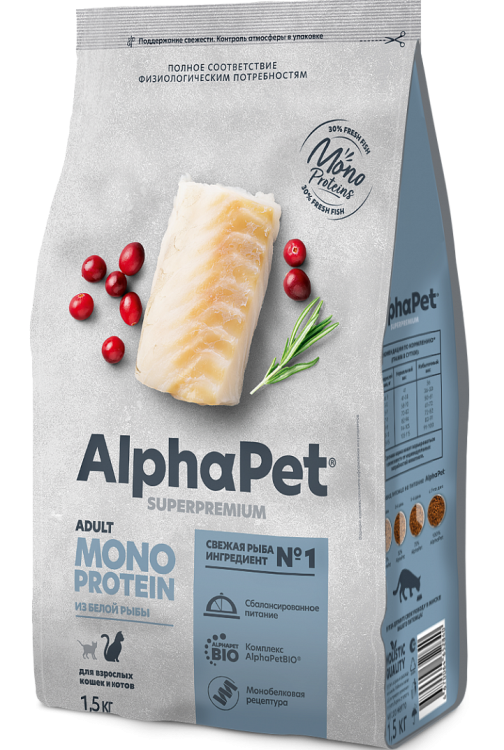 AlphaPet Superpremium MONOPROTEIN Белая рыба 3 кг