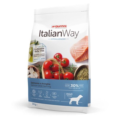 Корм Italian Way безглютеновый, для собак с чувствительной кожей, лосось и сельдь, Medium Hypoallergenic Salmon/Herrings