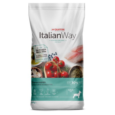Корм Italian Way беззерновой, для собак малых пород, со свежей форелью и черникой, контроль веса и профилактика аллергии, Mini Ideal Weight Trout/Blueberry