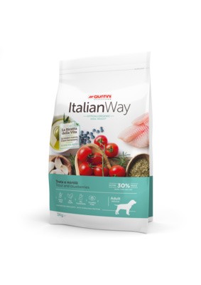Корм Italian Way беззерновой, для собак, со свежей форелью и черникой, контроль веса и профилактика аллергии, Medium Ideal Weight Trout/Blueberry